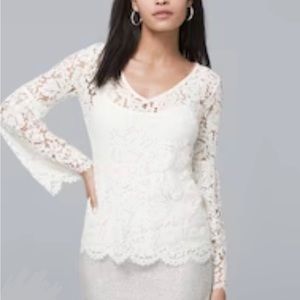 WHBM Long-Sleeve Allover Lace top EUC in Light Ivory - White House Black Market